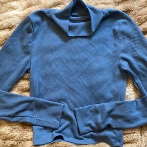 American Eagle Outfitters Women's Ribbed Cowl Neck Sweater - Blue